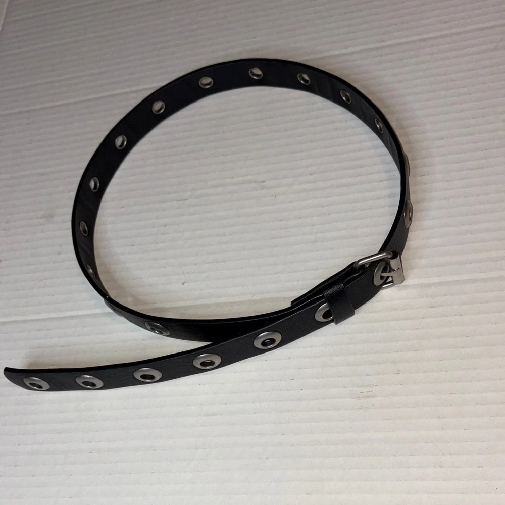 Vegan leather silver grommet black belt